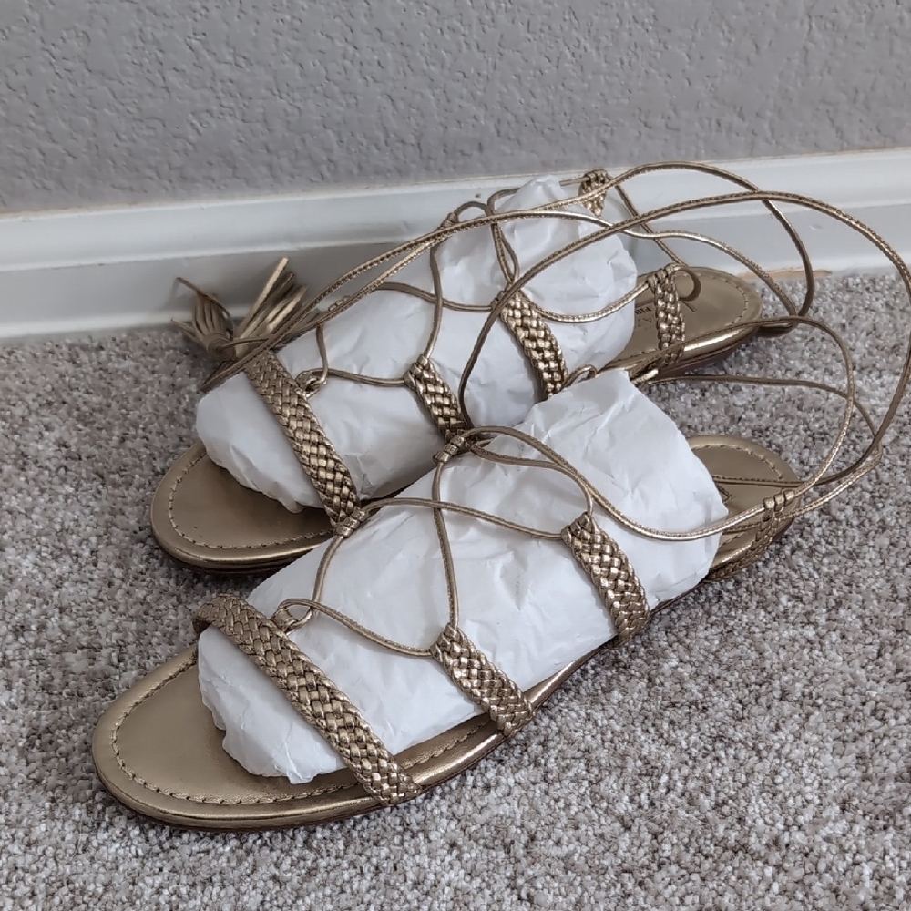 Aquazzura Metallic Gold Strappy Sandals - Picture 6 of 10